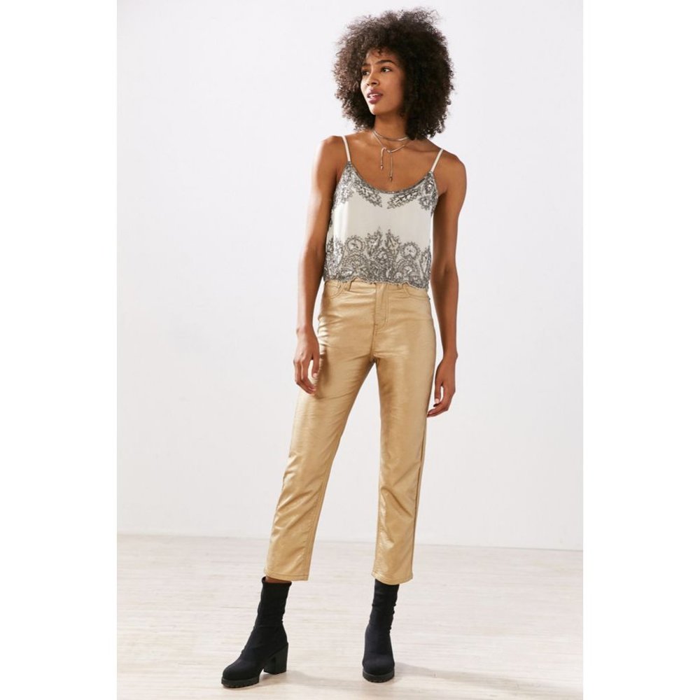 NWT BDG Faux Leather Gold Girlfriend Jeans